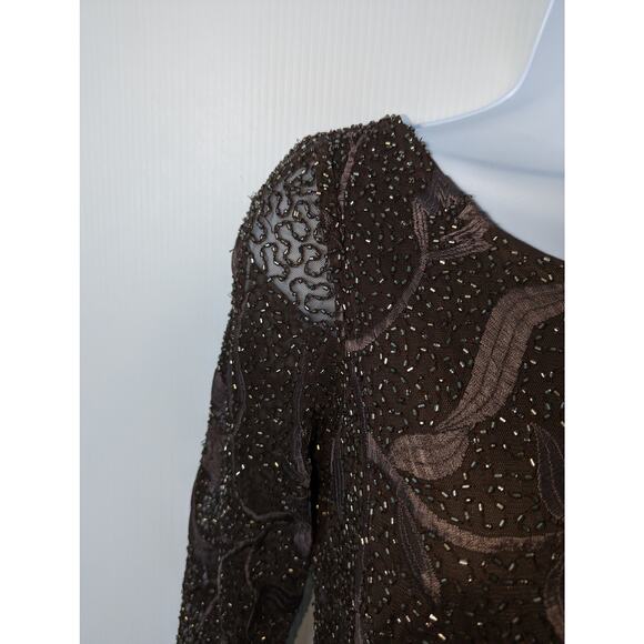 Aidan Mattox Beaded Embroidered Formal Gown Espresso Brown Long Sleeve New 4 - Picture 13 of 14